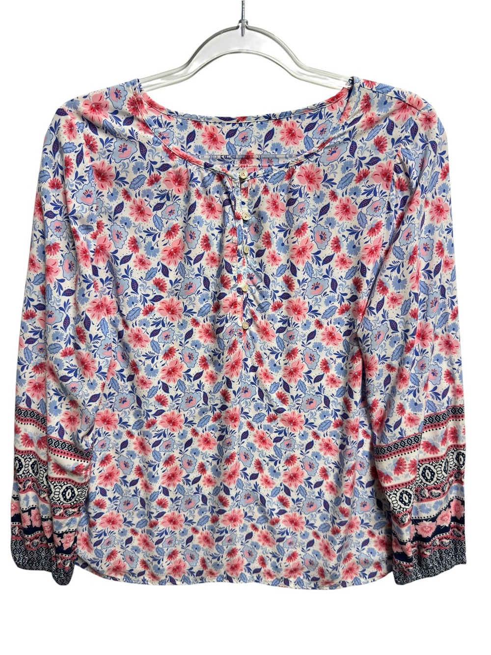 Pure Cotton Knit Chambray Poplin Floral Vines Garden Paisley Henley Blouse Top